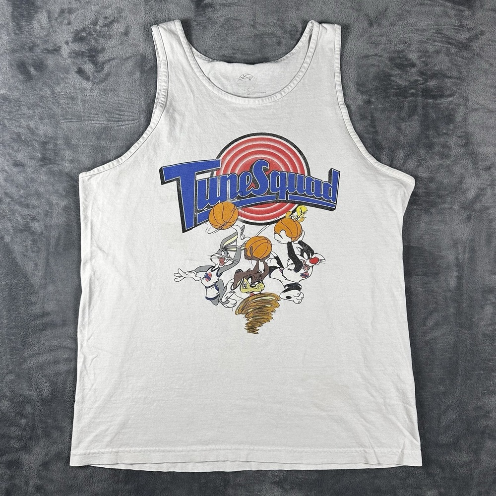 Space Jam Tune Squad Tank Top Mens Large White Bugs Bunny Taz Vintage Style